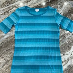 LuLaRoe Teal Striped Short Sleeve Tee